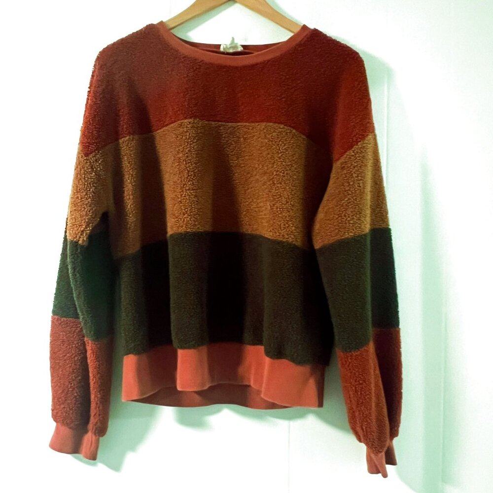 Hem & Thread Color Block Sherpa Fleece Pullover Sweater Small - Picture 3 of 8